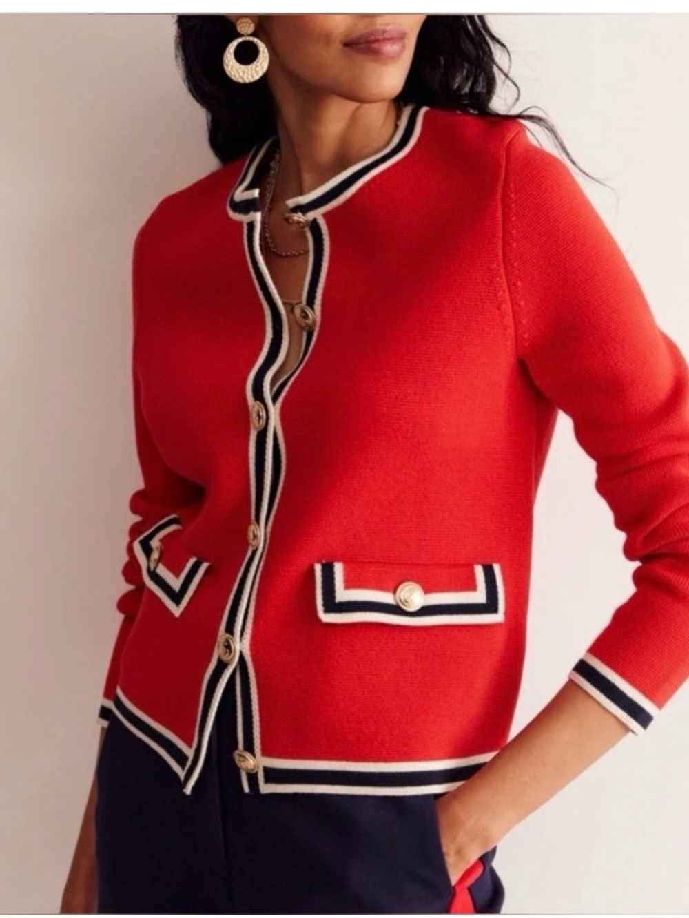 Boden - Red Knit with Gold Button Detail